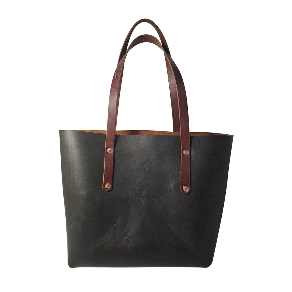 Go Forth Goods Dark Brown Leather Avery Tote Bag Handmade USA Large Carryall
